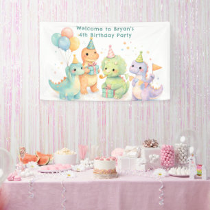 Cute Pastel Watercolor Dinosaurs Birthday Banner