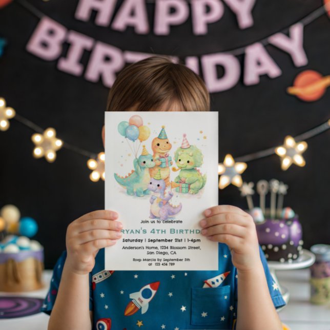 Cute Pastel Watercolor Dinosaurs Birthday Invitation (Creator Uploaded)