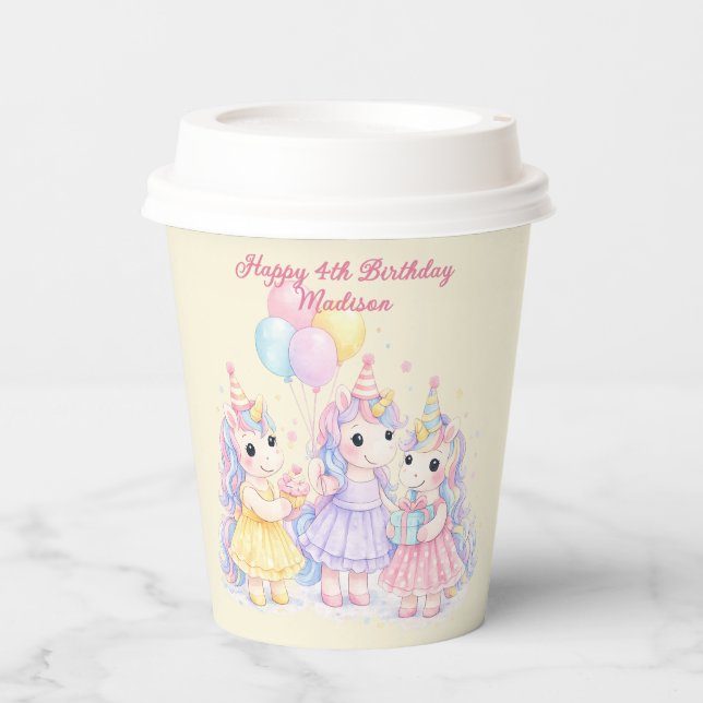 Cute Pastel Watercolor Dinosaurs Birthday Paper Cups (Front)