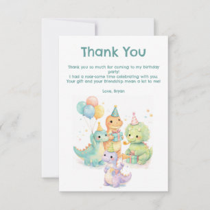 Cute Pastel Watercolor Dinosaurs Birthday Thank You Card