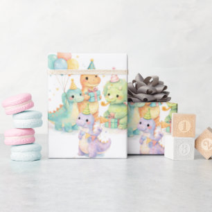 Cute Pastel Watercolor Dinosaurs Birthday Wrapping Paper