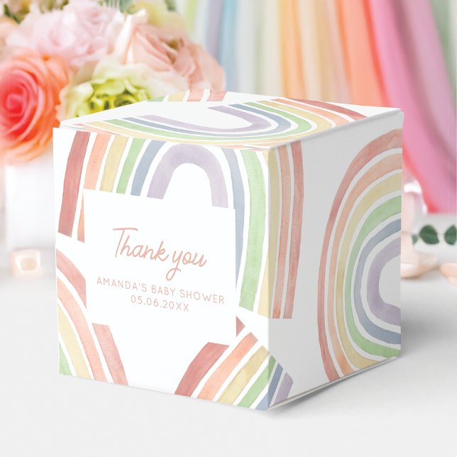 Cute Pastel Watercolor Rainbow Baby Shower Favor Box (Creator Uploaded)