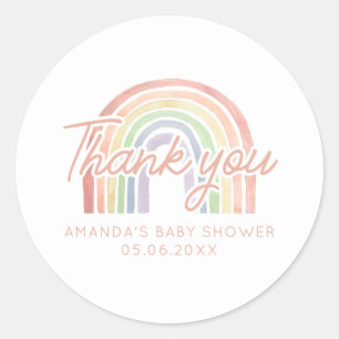 Cute Pastel Watercolor Rainbow Baby Shower Favour Classic Round Sticker