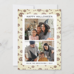 Cute Pastel Watercolor Spooky 2 Photo Halloween Holiday Card