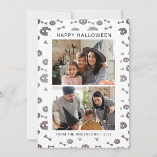 Cute Pastel Watercolor Spooky 2 Photo Halloween Holiday Card