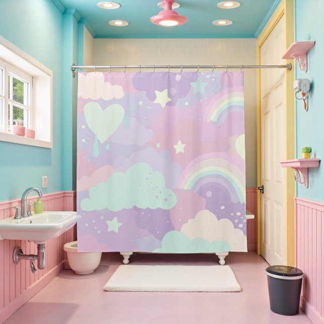 Cute Pastel Whimsical Pattern Fun Girly Cloud  (Cute Pastel Whimsical Pattern Fun Girly Cloud Shower Curtain)