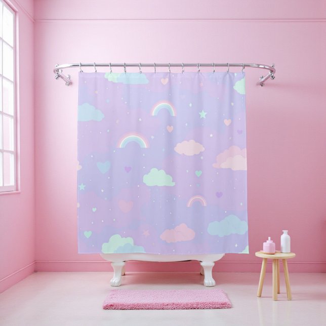 Cute Pastel Whimsical Pattern Fun Girly Cloud  (Cute Pastel Whimsical Pattern Fun Girly Cloud Shower Curtain)