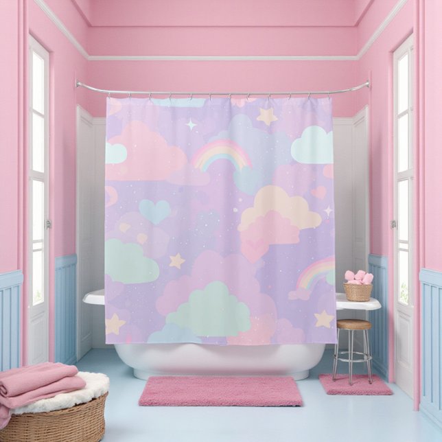 Cute Pastel Whimsical Pattern Fun Girly Cloud  (Cute Pastel Whimsical Pattern Fun Girly Cloud Shower Curtain)