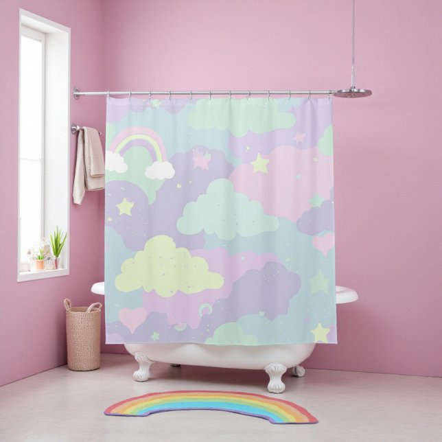 Cute Pastel Whimsical Pattern Fun Girly Cloud  (Cute Pastel Whimsical Pattern Fun Girly Cloud Shower Curtain)