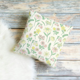 Cute Pastel Wildflower Pattern  Throw Pillow