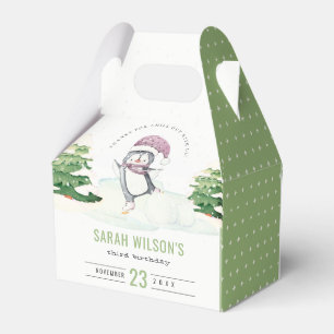 Cute Pastel Winter Penguin Kids Any Age Birthday Favor Box