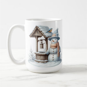 CUTE PASTEL WINTER SNOWMAN & WISHING WELL COFFEE MUG