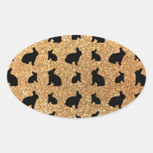 Cute pastel yellow bunny glitter pattern oval sticker