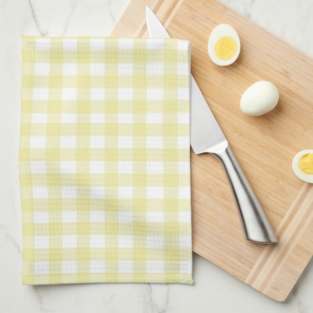 Cute Pastel Yellow Gingham Kitchen Towel (Quarter Fold)