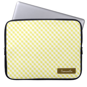 Cute Pastel Yellow Gingham Pattern Laptop Sleeve