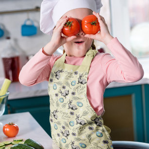 Cute Pastel Yellow Happy Easter Bunny Kids Apron