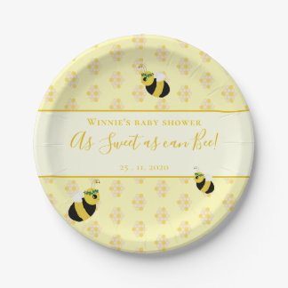 Cute Pastel Yellow Honey Bee Baby Shower Decor Paper Plate