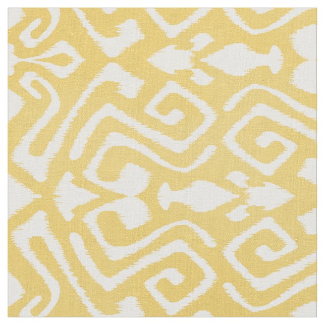 Cute pastel yellow ikat tribal patterns fabric (Close Up)