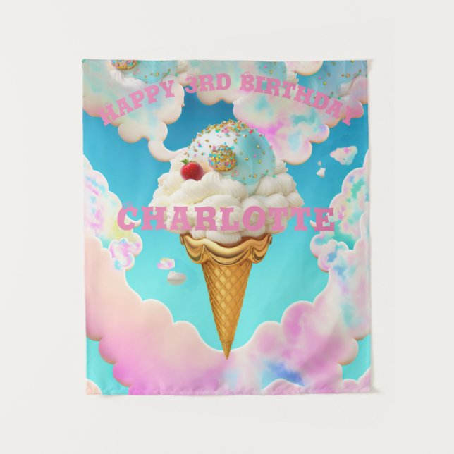 Cute Pastels Happy Birthday Dreamy Ice Cream  Tapestry (Front)