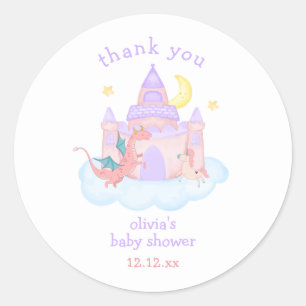 Cute Pasterl Fairytale Dragon Unicorn Baby Shower Classic Round Sticker