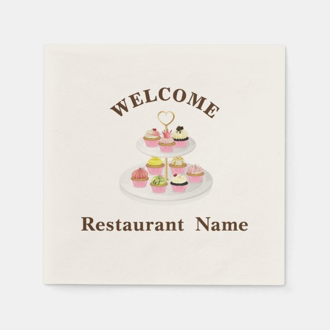 Cute pastry bakery shop welcome cupcake name napkin (Front)