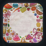 Cute Pastry Confections Sweets Paper Plate<br><div class="desc">All cute pastel pastry,  food and sweet confections with a tea party setting,  tea cups,  pastries,  candle drum,  swan,  bird,  cat,  butterfly,  bee,  dragonfly,  cute things and etc</div>