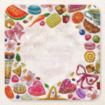 Cute Pastry Confections Sweets Square Paper Coaster<br><div class="desc">All cute pastel pastry,  food and sweet confections with a tea party setting,  tea cups,  pastries,  candle drum,  swan,  bird,  cat,  butterfly,  bee,  dragonfly,  cute things and etc</div>
