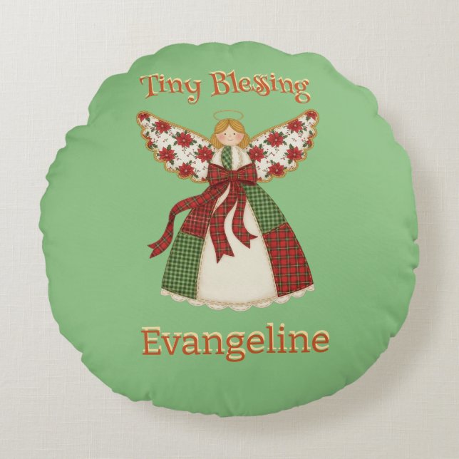 Cute Patchwork Angel – Personalized Baby Round Pillow (Front)