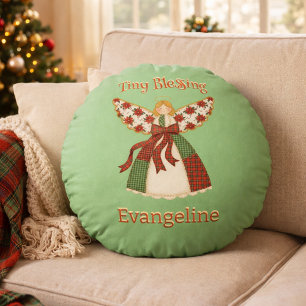 Cute Patchwork Angel – Personalized Baby Round Pillow