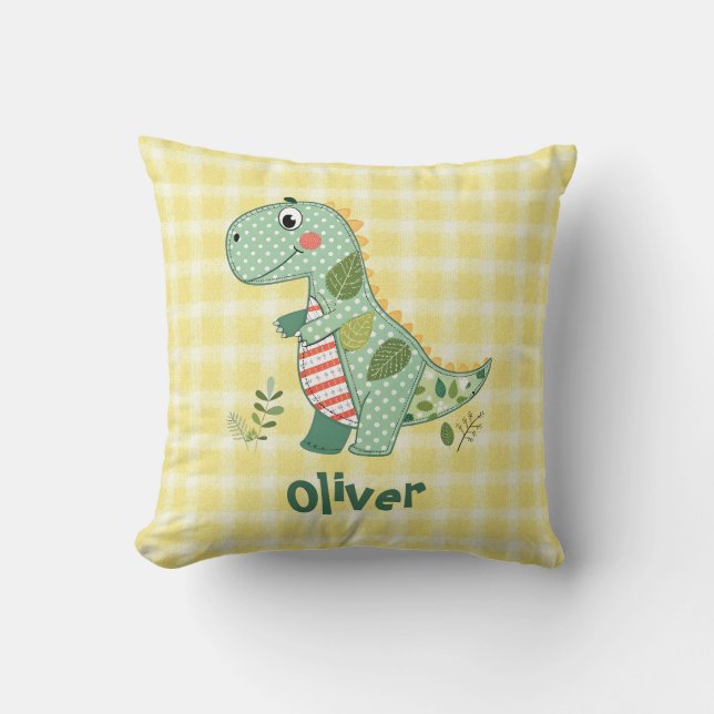 Cute Patchwork Baby Dinosaur Throw Pillow (Front)