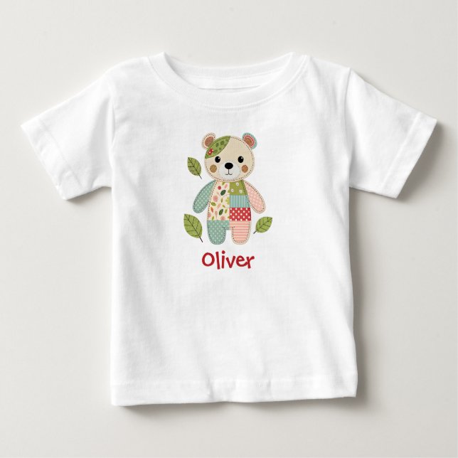 Cute Patchwork Bear Baby T-Shirt (Front)