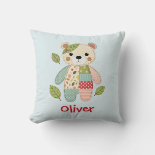 Cute Patchwork Bear Throw Pillow