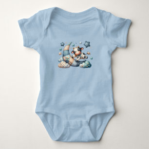 Cute Patchwork Cow Over Moon with Stars Baby Bodysuit