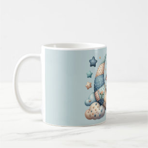 Cute Patchwork Cow Over Moon with Stars Coffee Mug