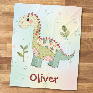 Cute Patchwork Dinosaur Fleece Blanket