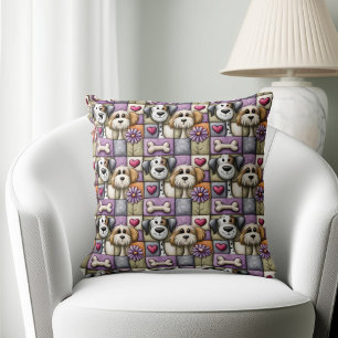 Cute Patchwork Dog Pattern Throw Pillow