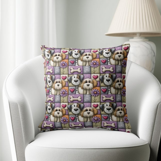 Cute Patchwork Dog Pattern Throw Pillow (Creator Uploaded)