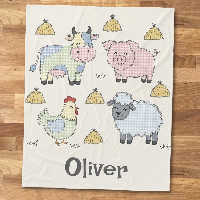 Cute Patchwork Farm Animals Fleece Blanket (Creator Uploaded)