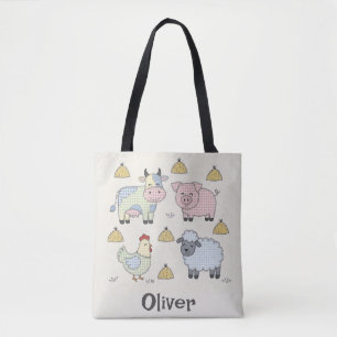 Cute Patchwork Farm Animals Tote Bag