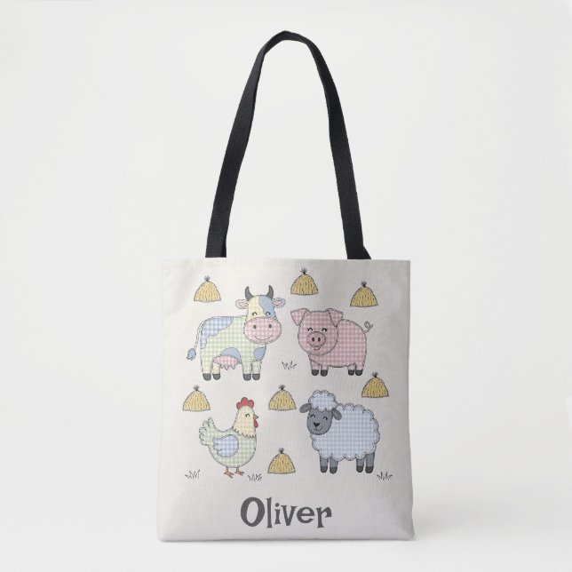 Cute Patchwork Farm Animals Tote Bag (Front)