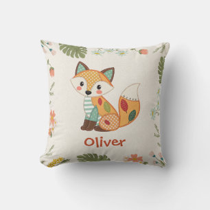 Cute Patchwork Fox Throw Pillow