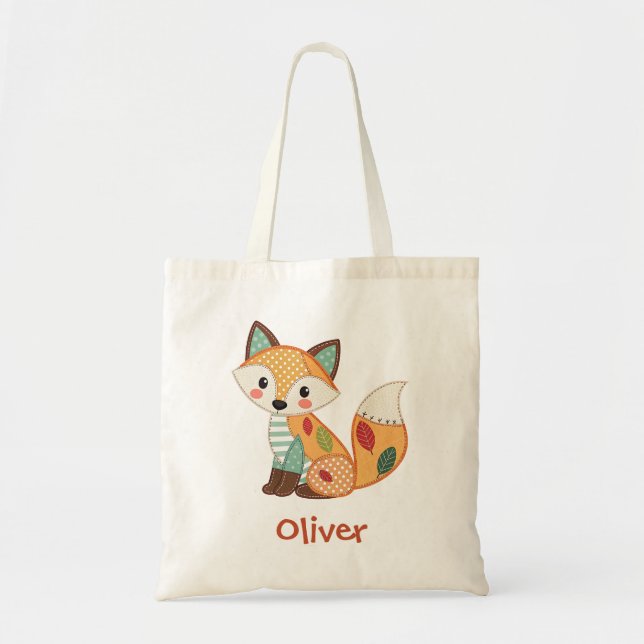 Cute Patchwork Fox Tote Bag (Front)