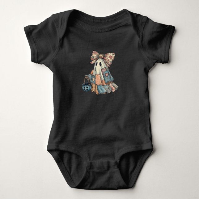 Cute Patchwork Ghost Baby Bodysuit (Front)