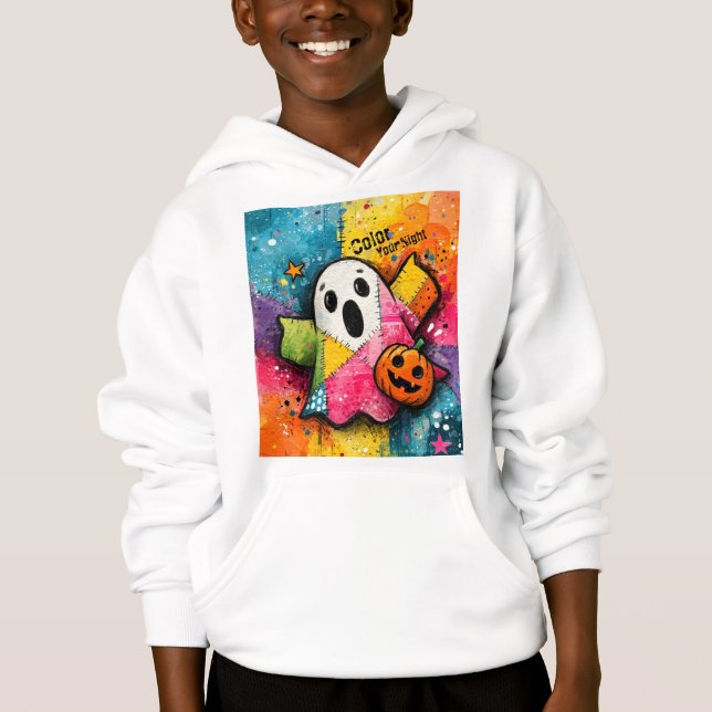 Cute Patchwork Ghost Colorful Splatter Art (Front)