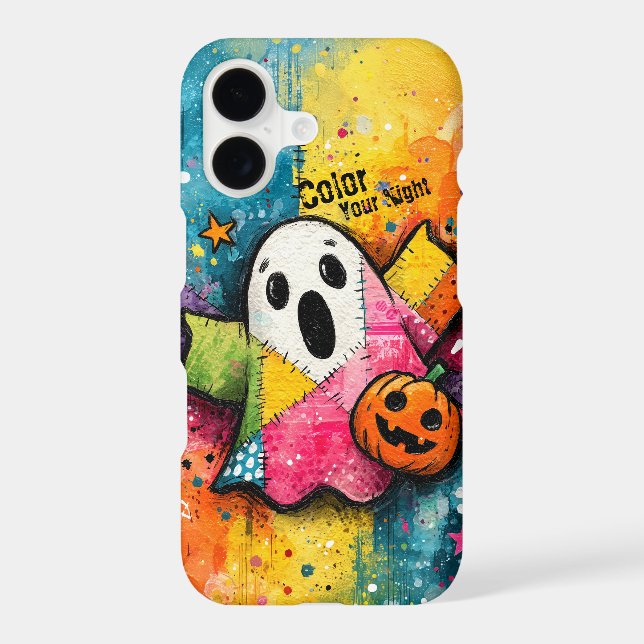 Cute Patchwork Ghost Colorful Splatter Art (Verso)