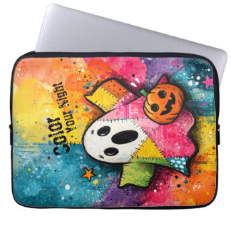 Cute Patchwork Ghost Colorful Splatter Art Laptop Sleeve