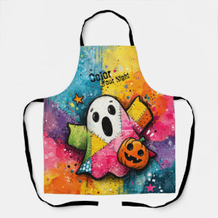 Cute Patchwork Ghost Colourful Splatter Art Apron