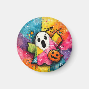 Cute Patchwork Ghost Colourful Splatter Art Magnet