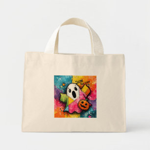 Cute Patchwork Ghost Colourful Splatter Art Mini Tote Bag