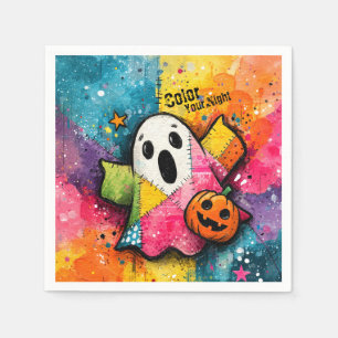 Cute Patchwork Ghost Colourful Splatter Art Napkin